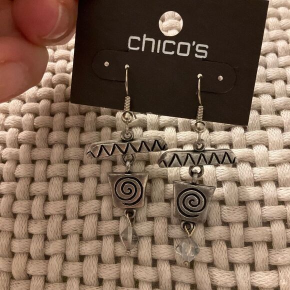 0047-Chico's Silver Geometric Dangle Earrings - Picture 3 of 3